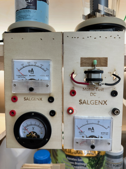Voltage and Amps for my mini-lab. The Motor shows that the battery experiment is working.