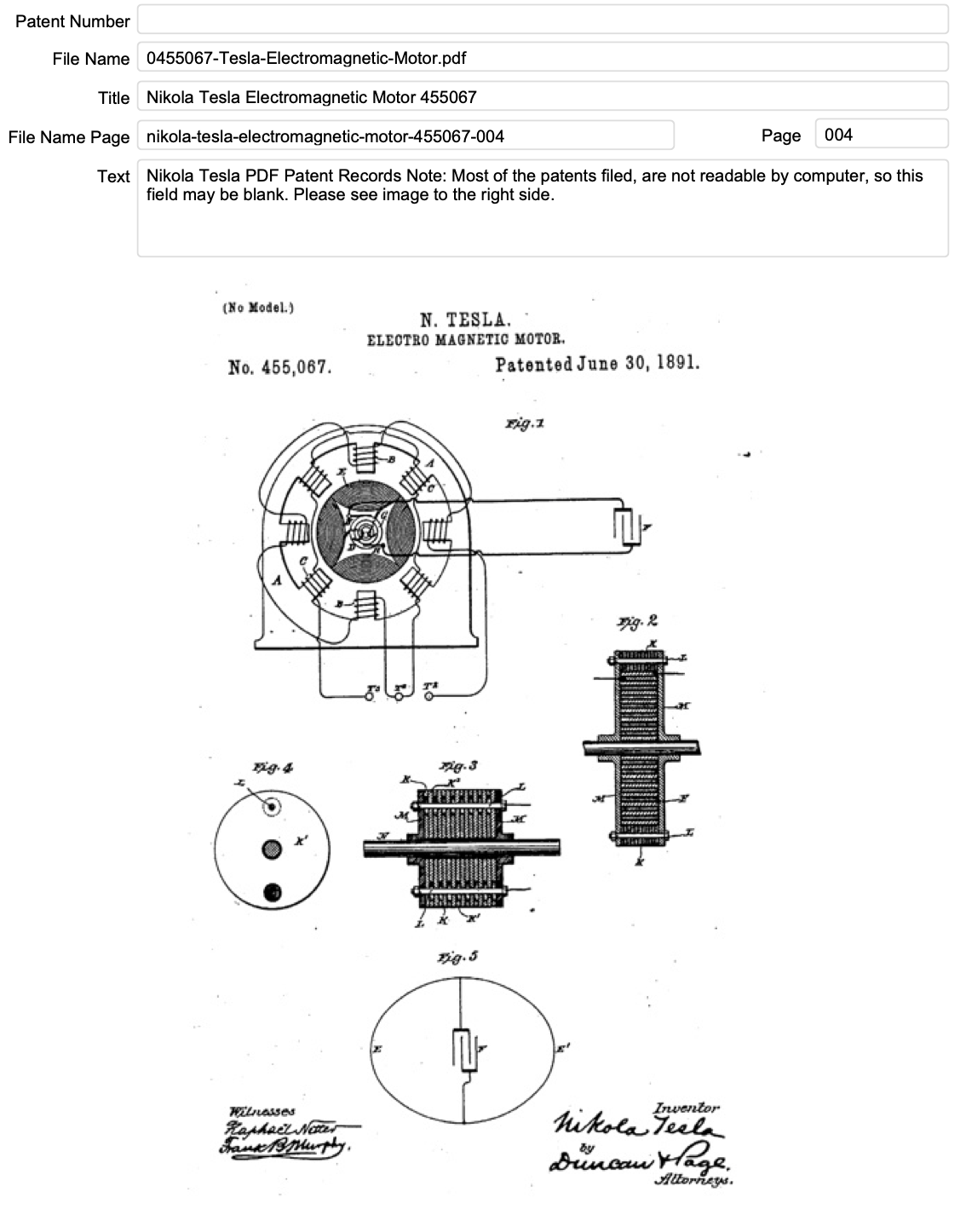 FileMaker Nikola Tesla Patents from USPTO
