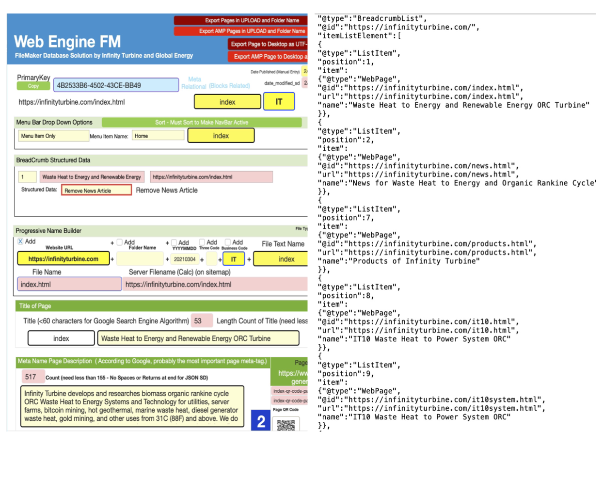 Web Engine FM builds structred data automatically and generates web pages with breadcrumbs